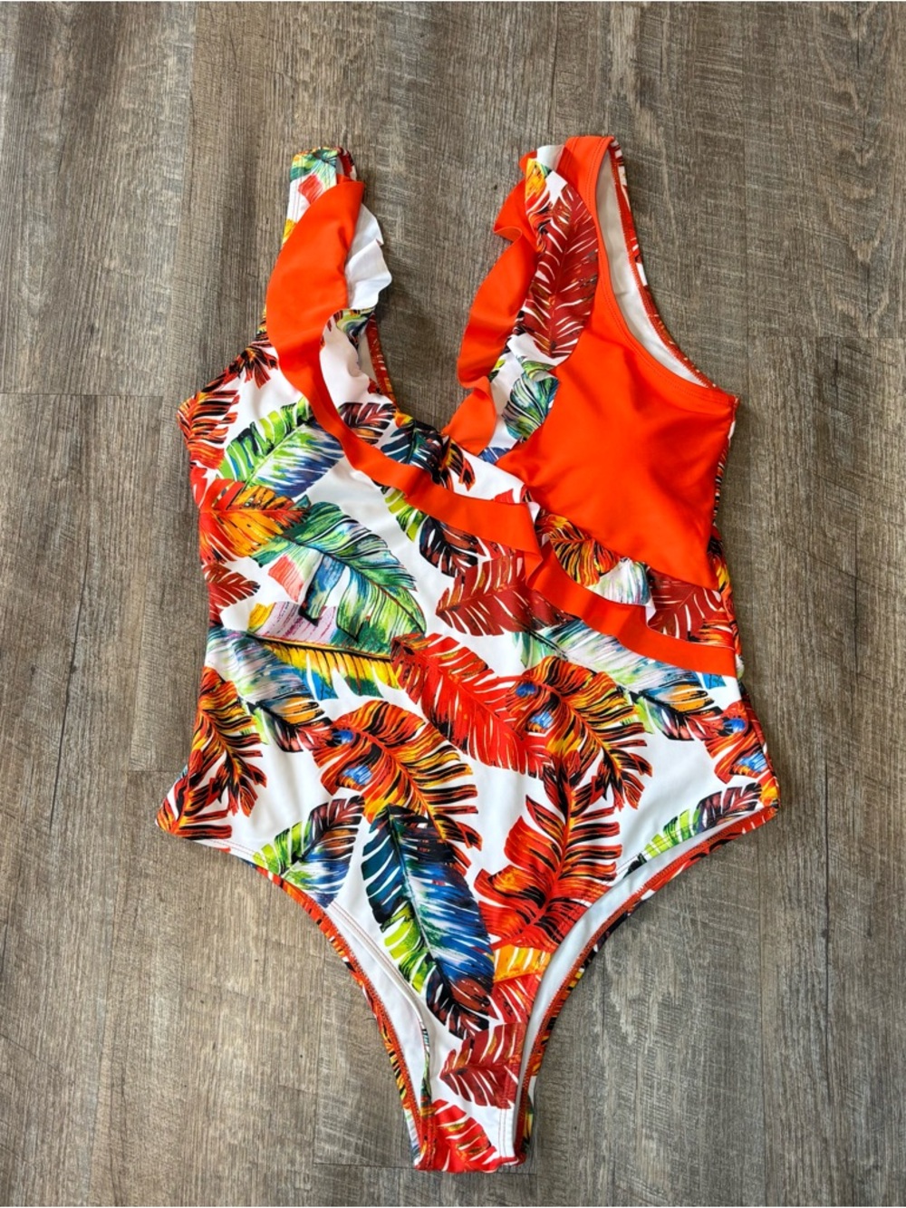Women’s Swimwear Plus 1X One Piece V Neck Ruffle Tropical Leaves Padded Lined